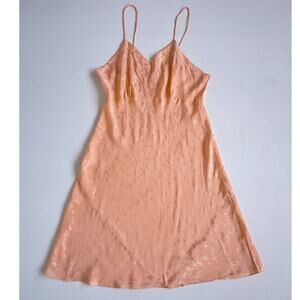 Vtg 50s 60s Peach Satin Slip Dress / Sz 38 Lingerie Silky Embroidered Floral